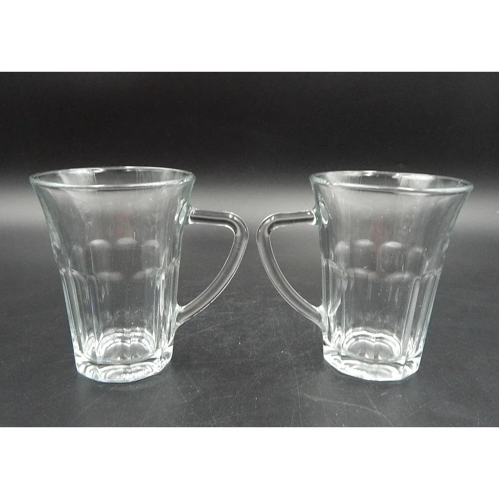 Bormioli Rocco Siena Tea Mug 6 oz Clear Glass Paneled Coffee Tempered Pair Set 2